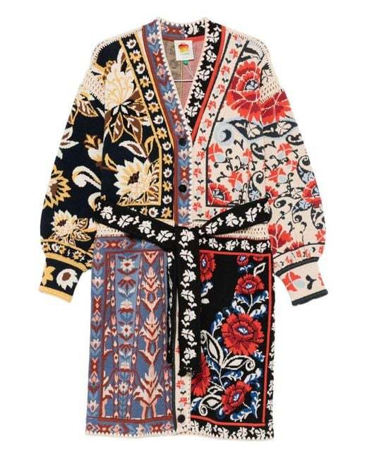 Farm Rio Floral-patchwork Cardi-coat In Gold