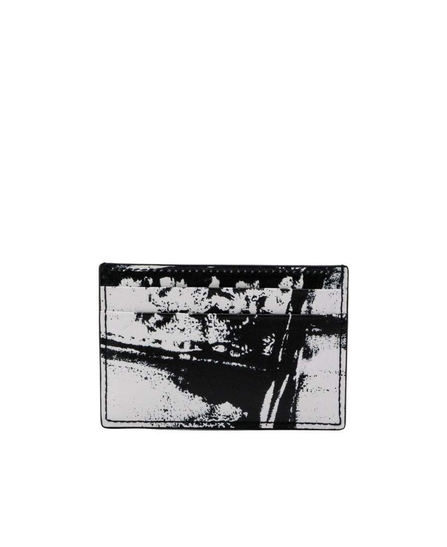 Alexander Mcqueen Leather Card Holder With Mcqueen Graffiti Logo In Black