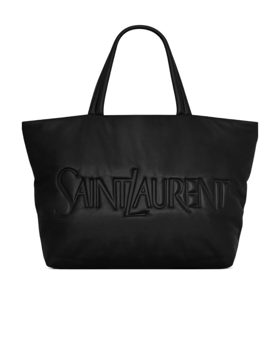 Saint Laurent Logo-debossed Leather Tote Hand Bag In Black