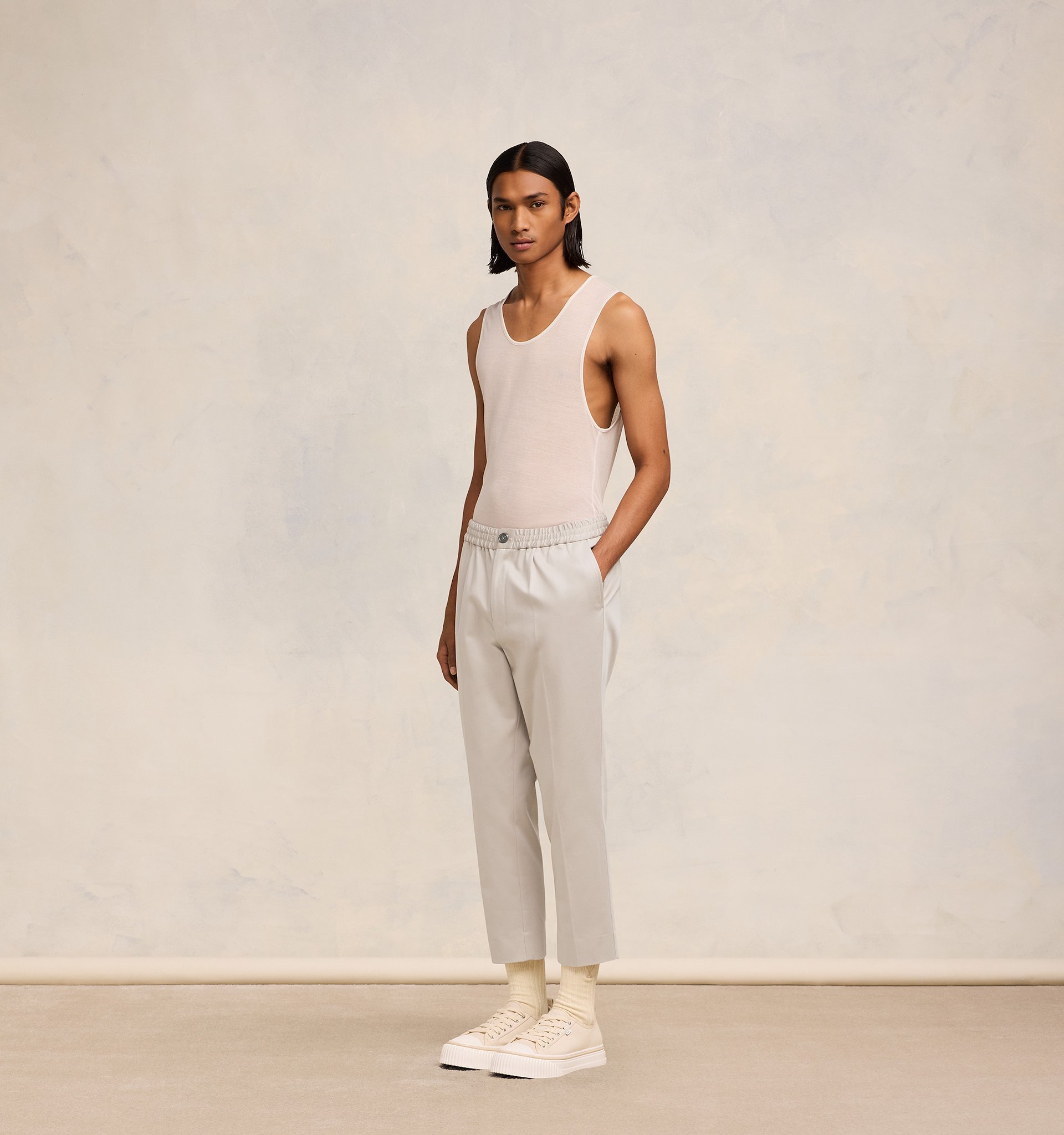 Shop Ami Alexandre Mattiussi Ami Elastic Waist Straight Leg Trousers In Nude