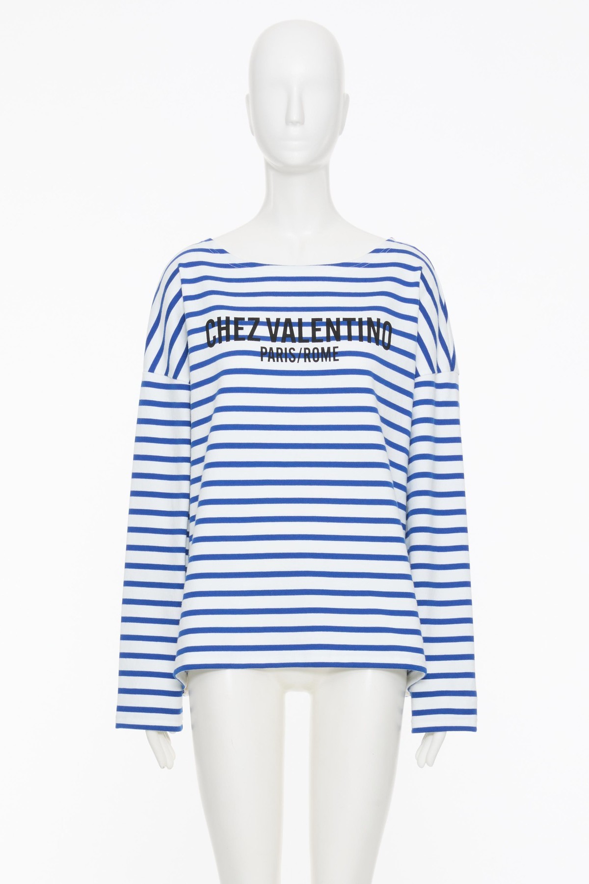 Valentino Long Sleeve Cotton T-shirt With Striped Pattern In White