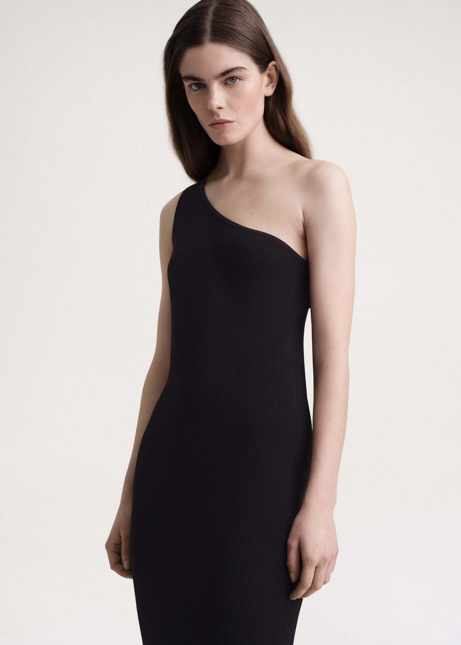 Shop Totême One-shoulder Ribbed-knit Dress In Black