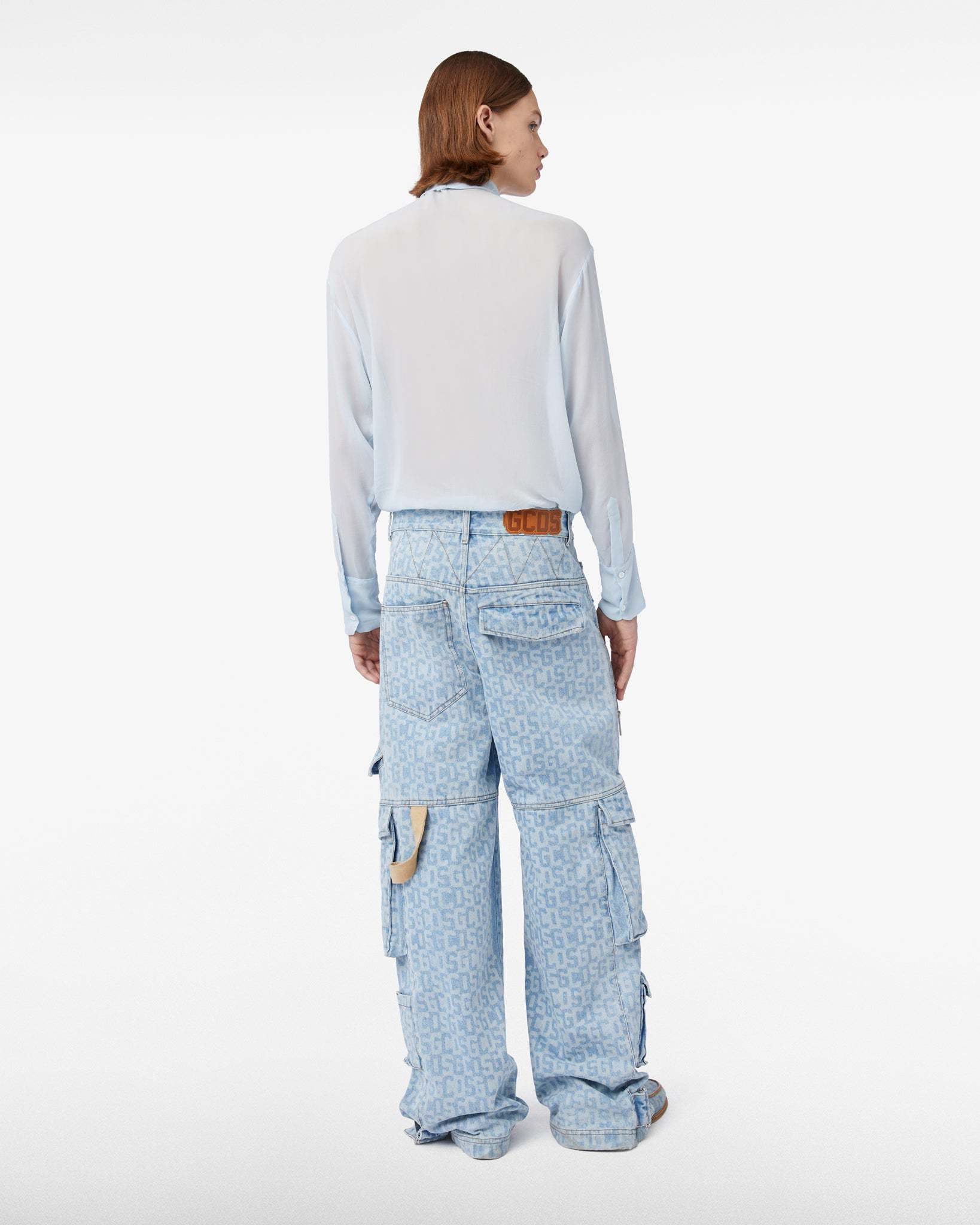 Gcds Logo-print Cargo Jeans In Blue