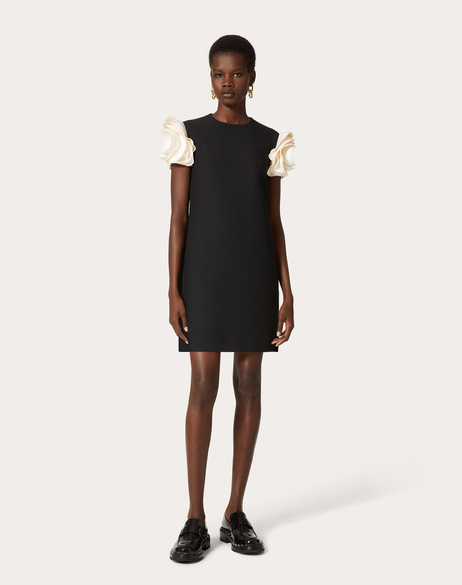 Valentino Dress With Round Neckline And Ruffled Sleeves In Black
