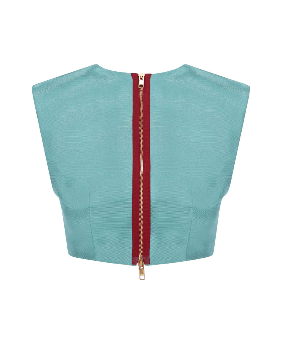 Gucci Shoulder-pads Sleeveless Cropped Top In Blue