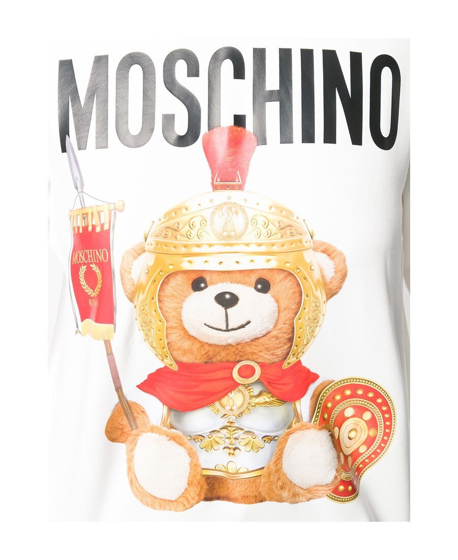 Moschino Logo Teddy Bear Printed Hooded Sweater In White
