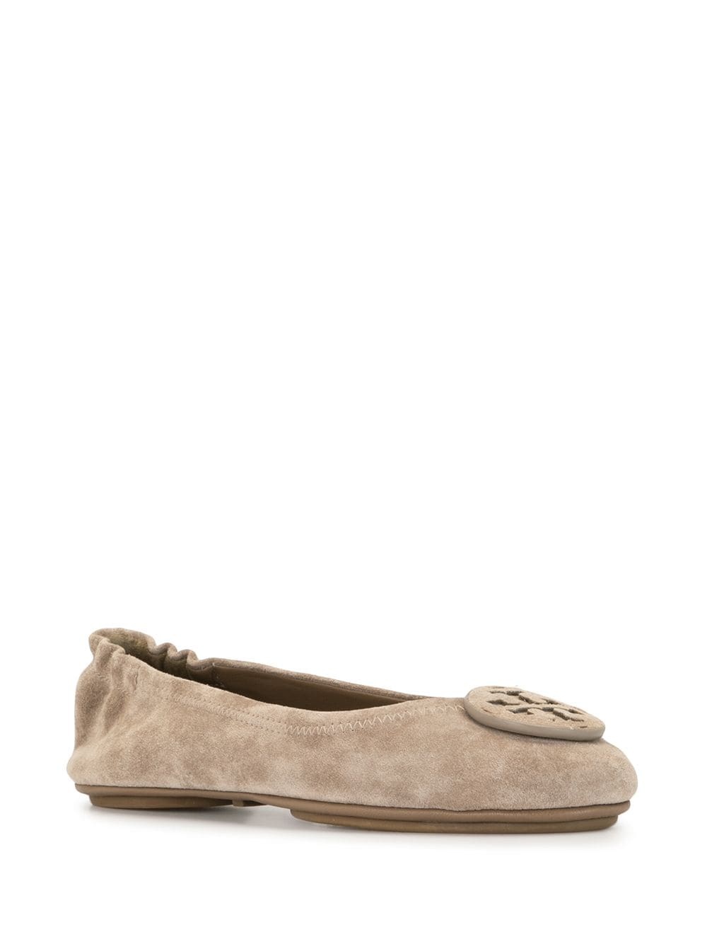Tory Burch Claire Logo-plaque Ballerina Flats In Nude