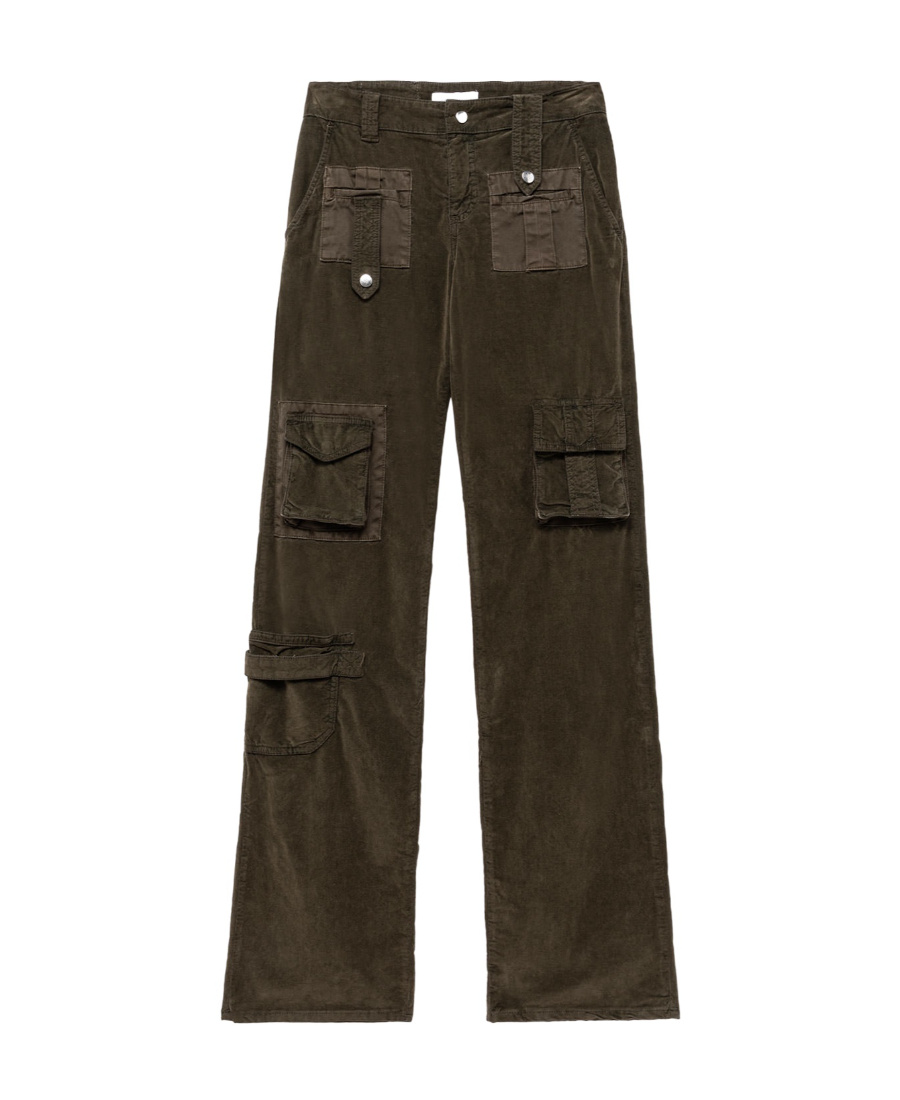Blumarine Velvet Flared Cargo Trousers In Black