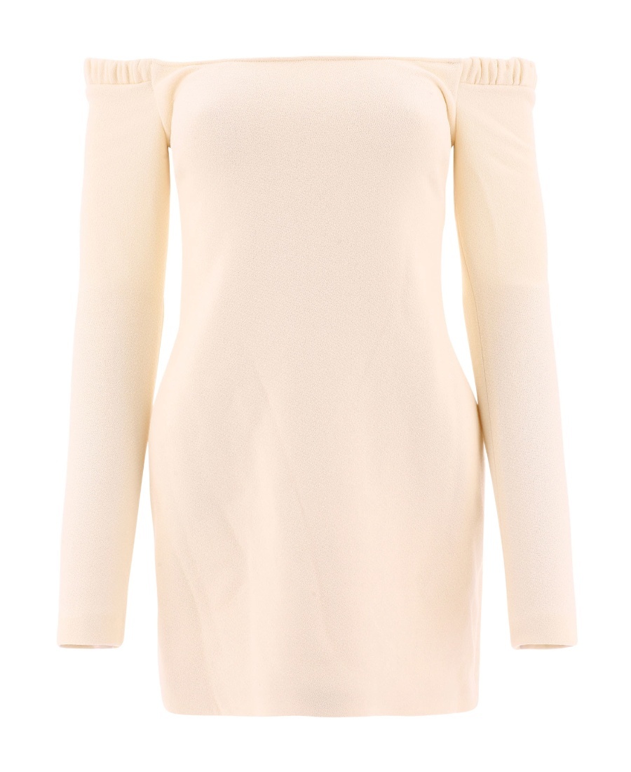 Khaite Ruffled Off-shoulder Mini Dress In Nude
