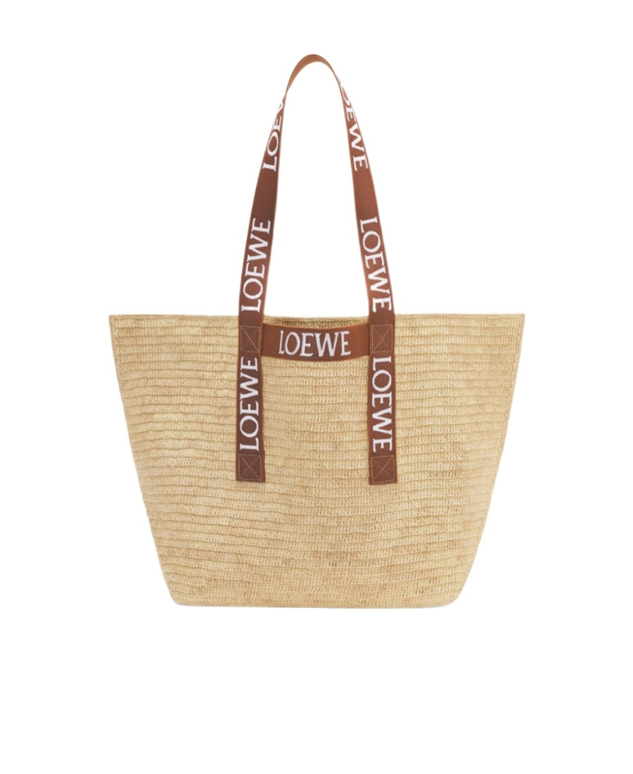 Loewe Logo-tape Raffia Tote In Nude