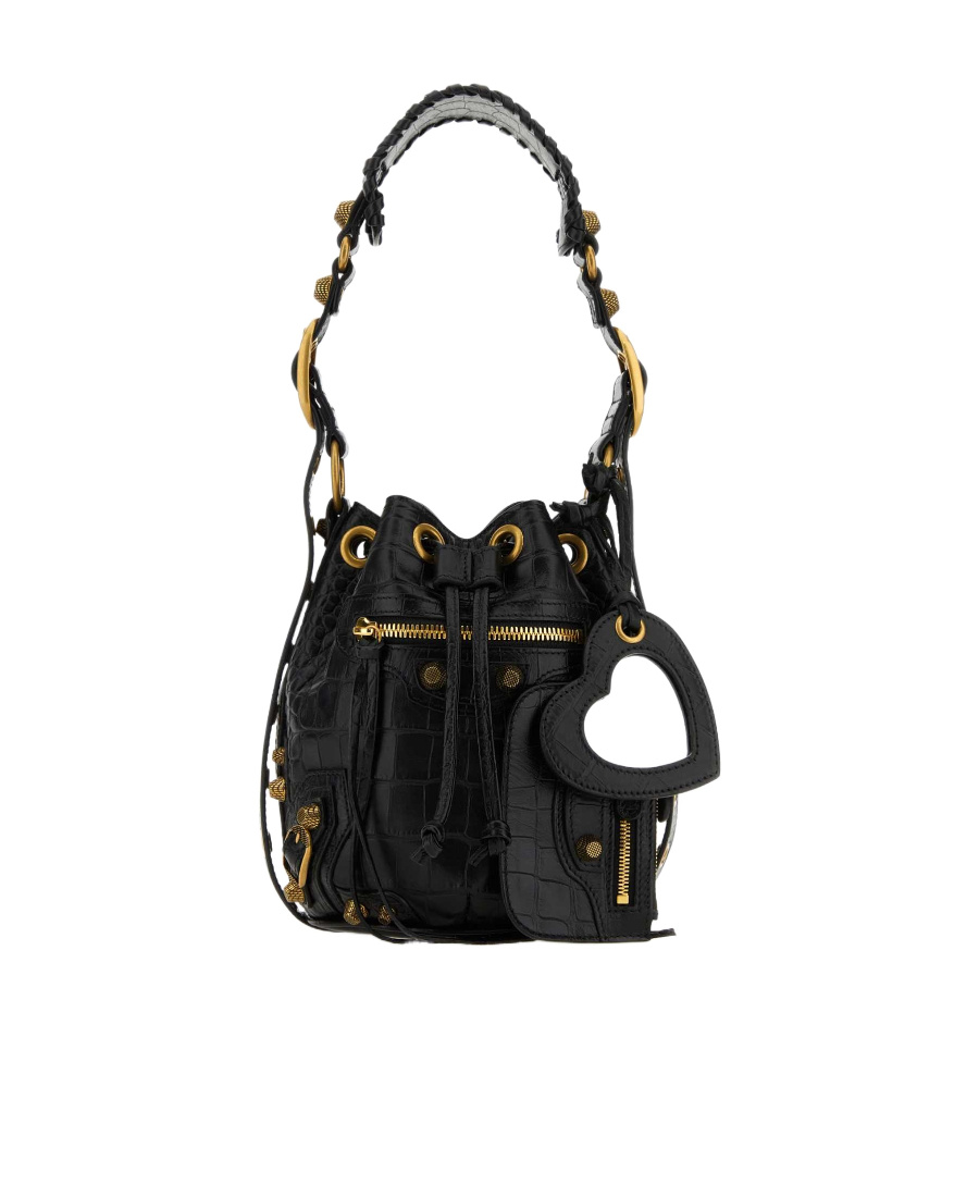 Balenciaga ‘le Cagole Xs' Strass Studded Croc-effect Leather Bucket Bag In Black