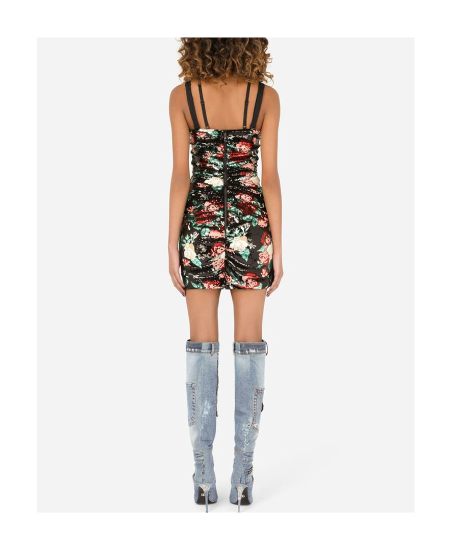 Dolce & Gabbana Sequinned Floral Motif Mini Dress In Black