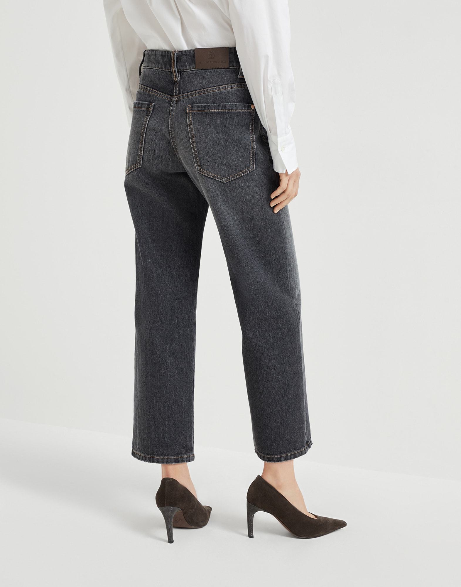 Brunello Cucinelli Dark Grey Classic Five-pocket Trousers With Concealed Fly In Black