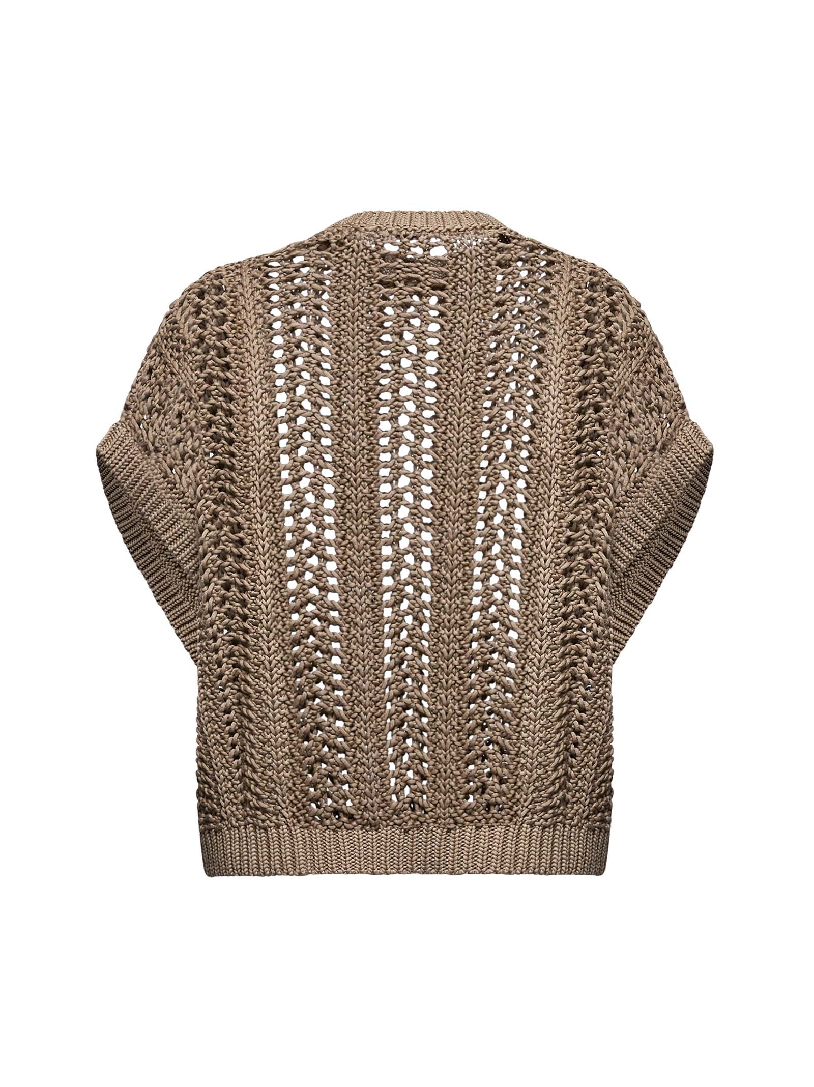 Brunello Cucinelli Brown Cotton Ribbed Net Sweater In Brown
