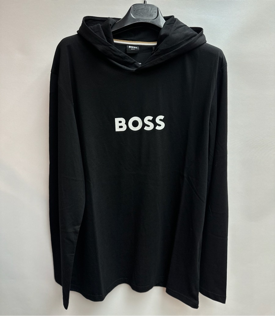 Hugo Boss Hooded Long-sleeved T-shirt In Black