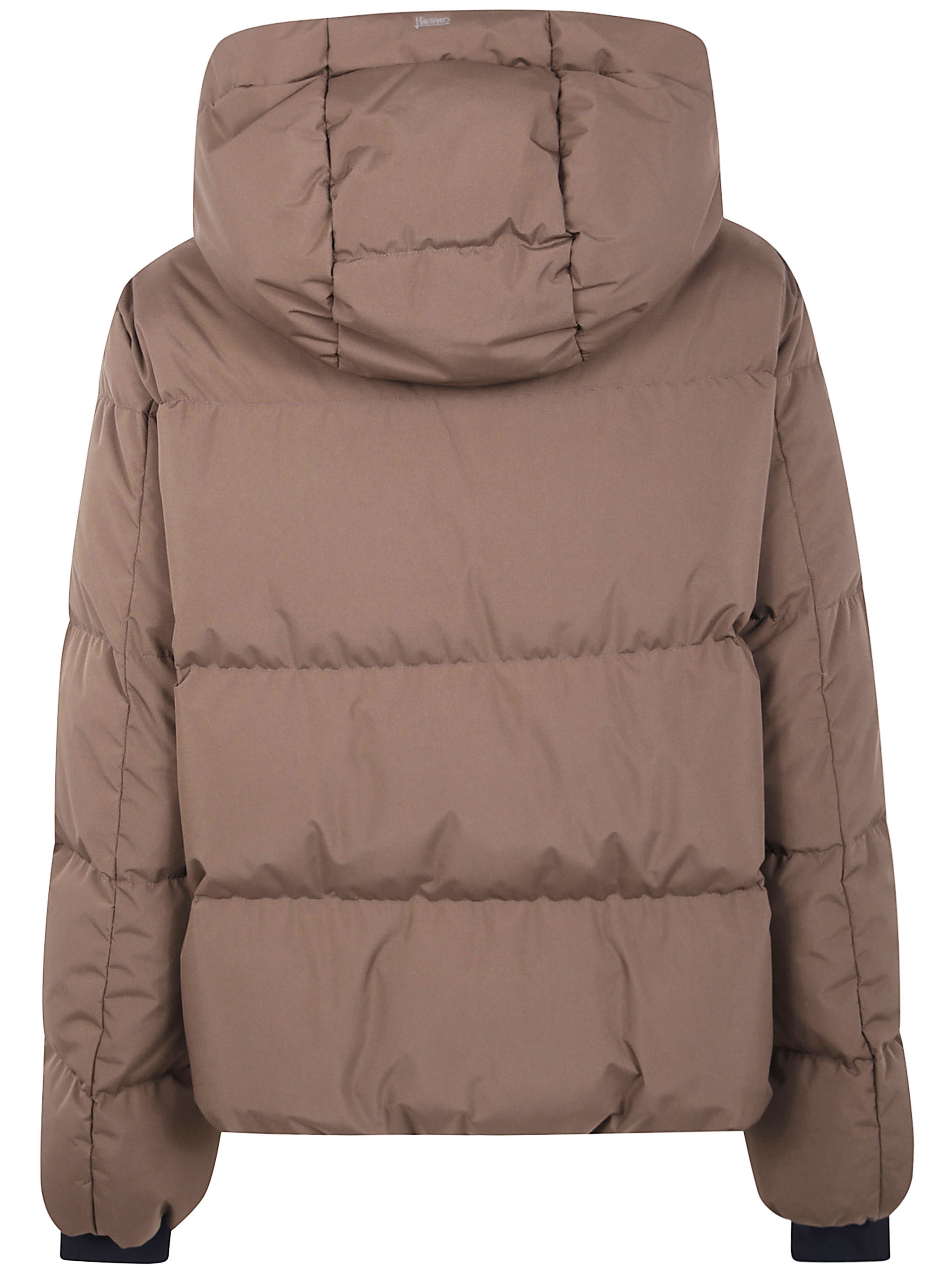 Herno Short Quilted Jacket With Hood And Pockets In Brown