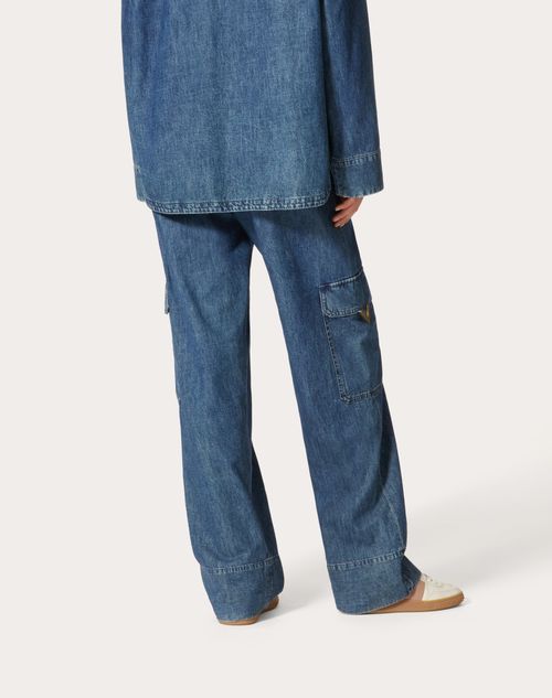 Valentino Vlogo-plaque Cargo Jeans In Blue