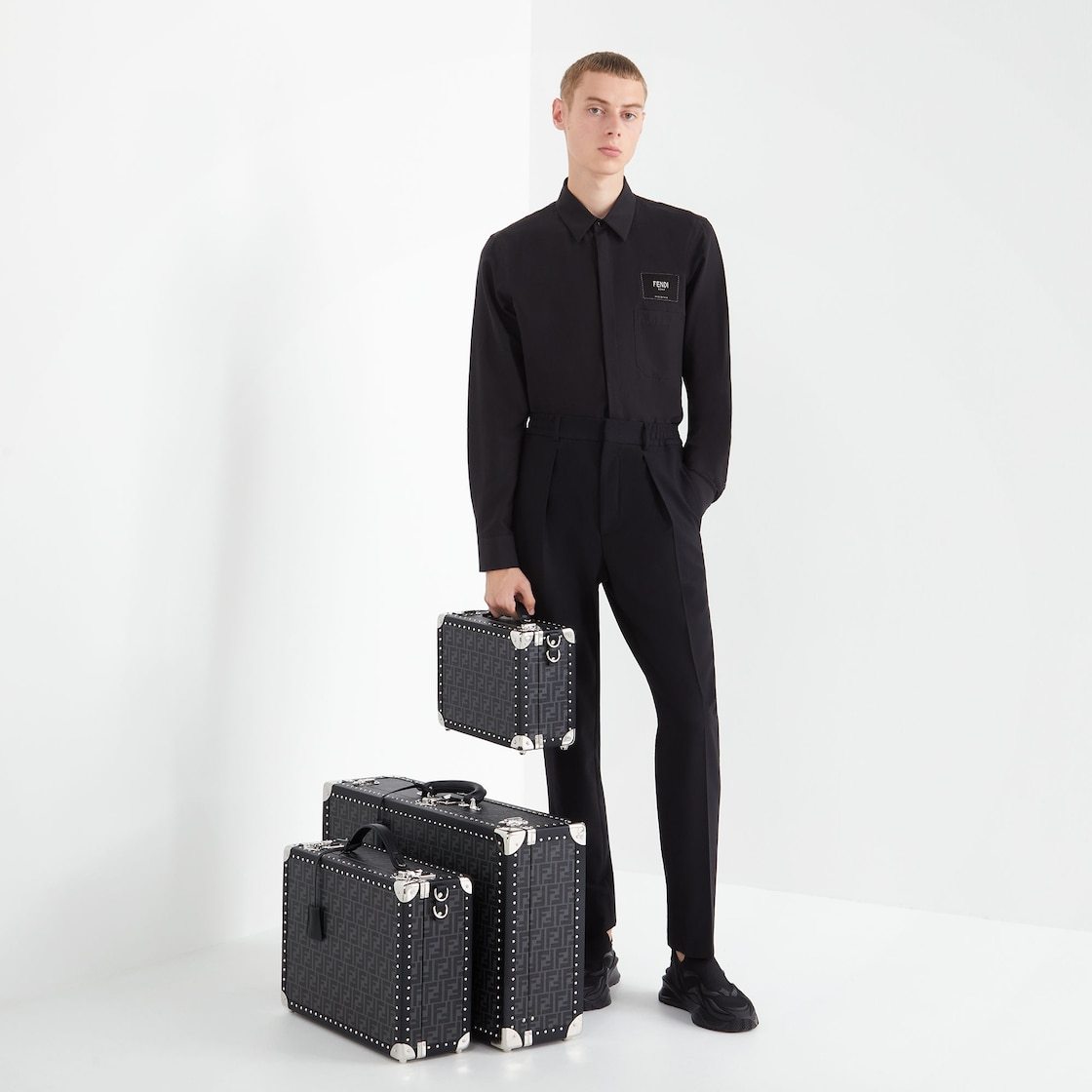 Fendi Small Logo Monogram Rigid Suitcase In Black