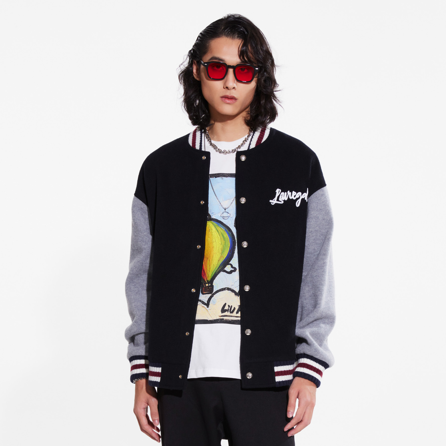 Liuregali Vintage Woolen Cloth Embroidered Baseball Coat In Black