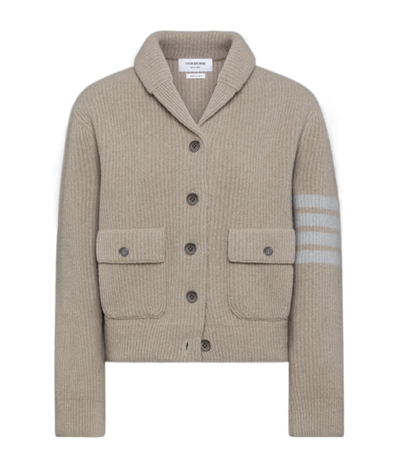 Thom Browne 4 Bar Stripes Tuck Ribbed Bomber Jacket In Gray