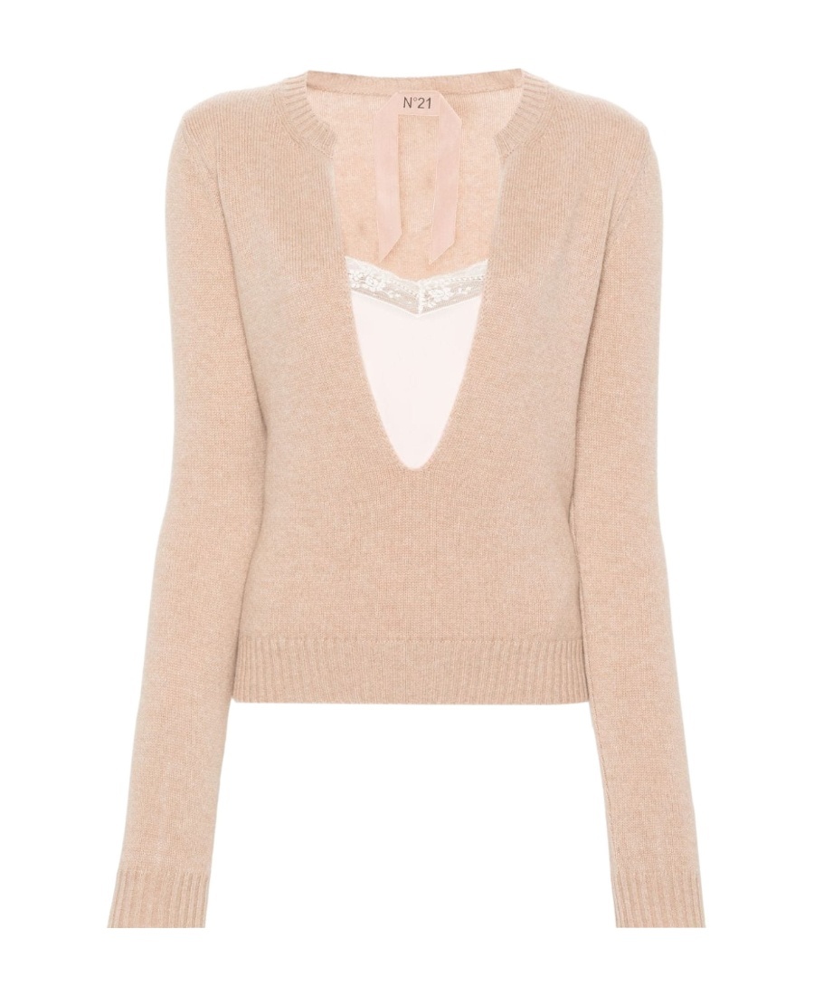 N°21 U-neck Laminated Sweater In Nude