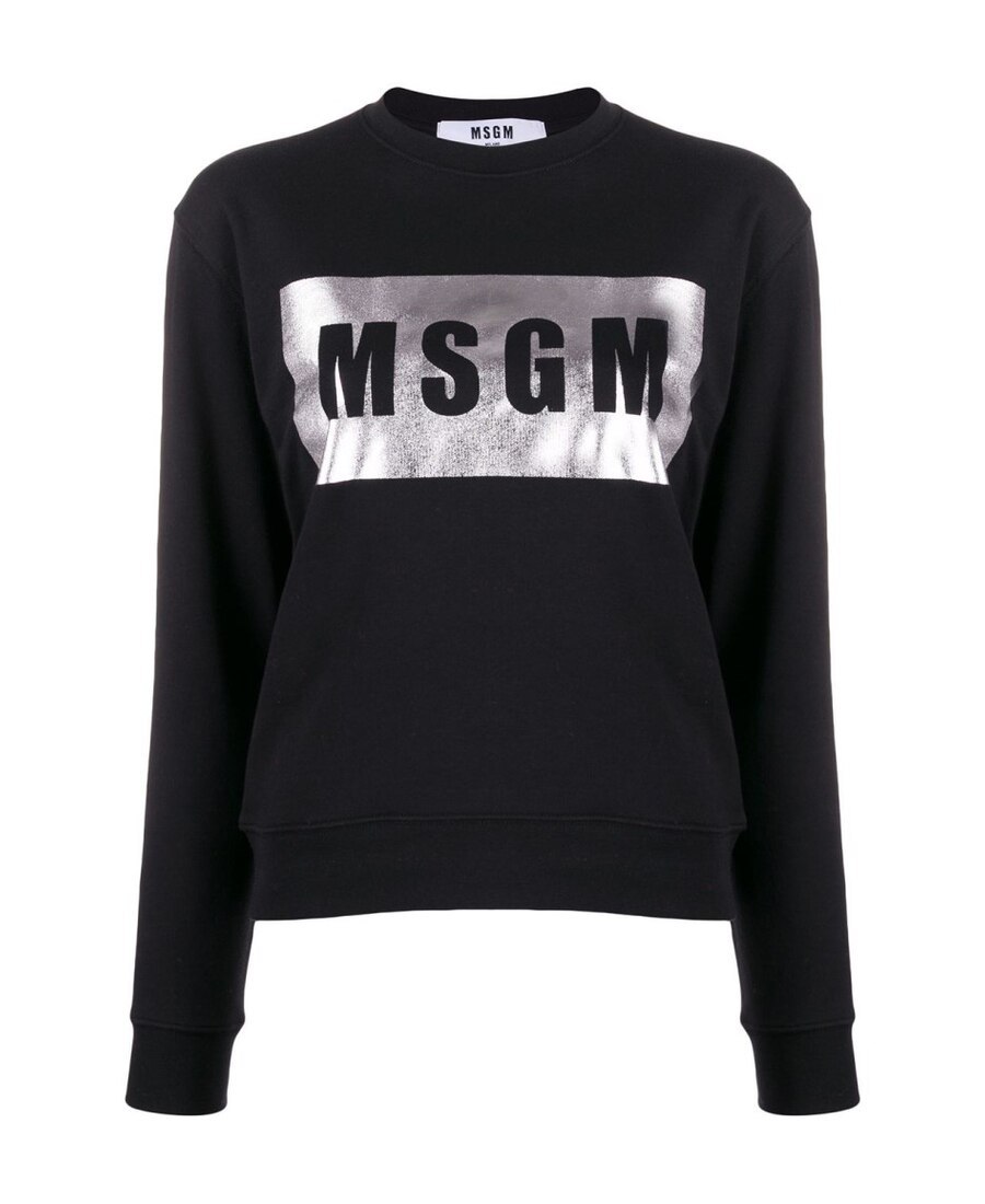 Msgm Foil Logo Print Sweatshirt In Black
