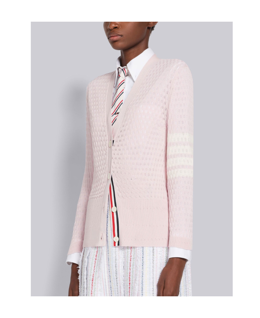 Thom Browne 4-bar Pointelle-stitch Cardigan In Pink