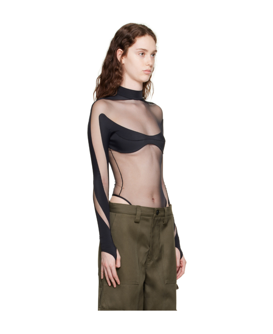 Mugler Illusion Panelled Bodysuit In White