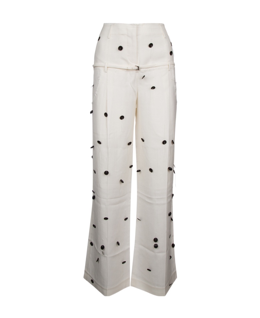 Jacquemus Wide-waist Printed Trousers With Button And Pocket Accents In White