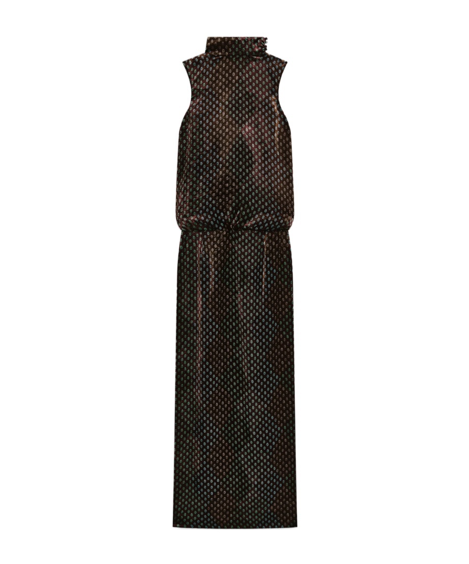 Dries Van Noten Womens Khaki Debo Graphic-print Silk-blend Maxi Dress In Black