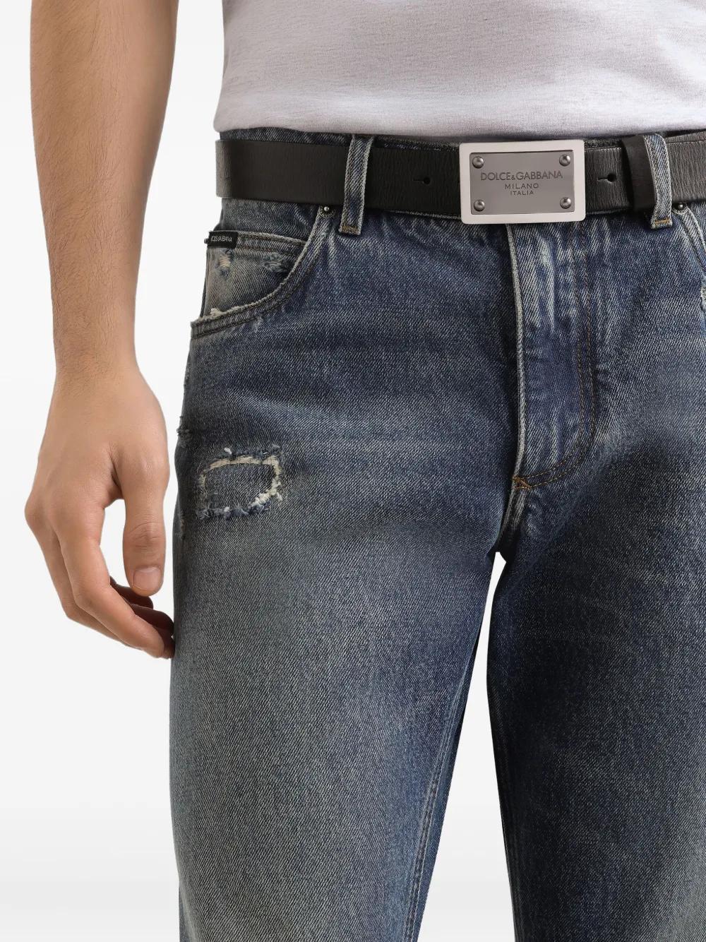 Dolce & Gabbana Distressed Logo-plaque Jeans In Multi