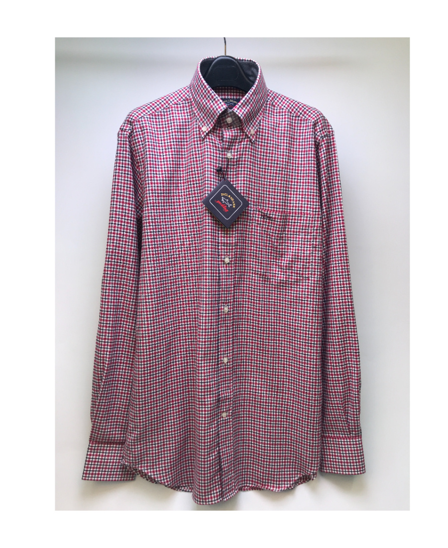 Shop Paul & Shark Lapel Plaid Long-sleeved Shirt In Red