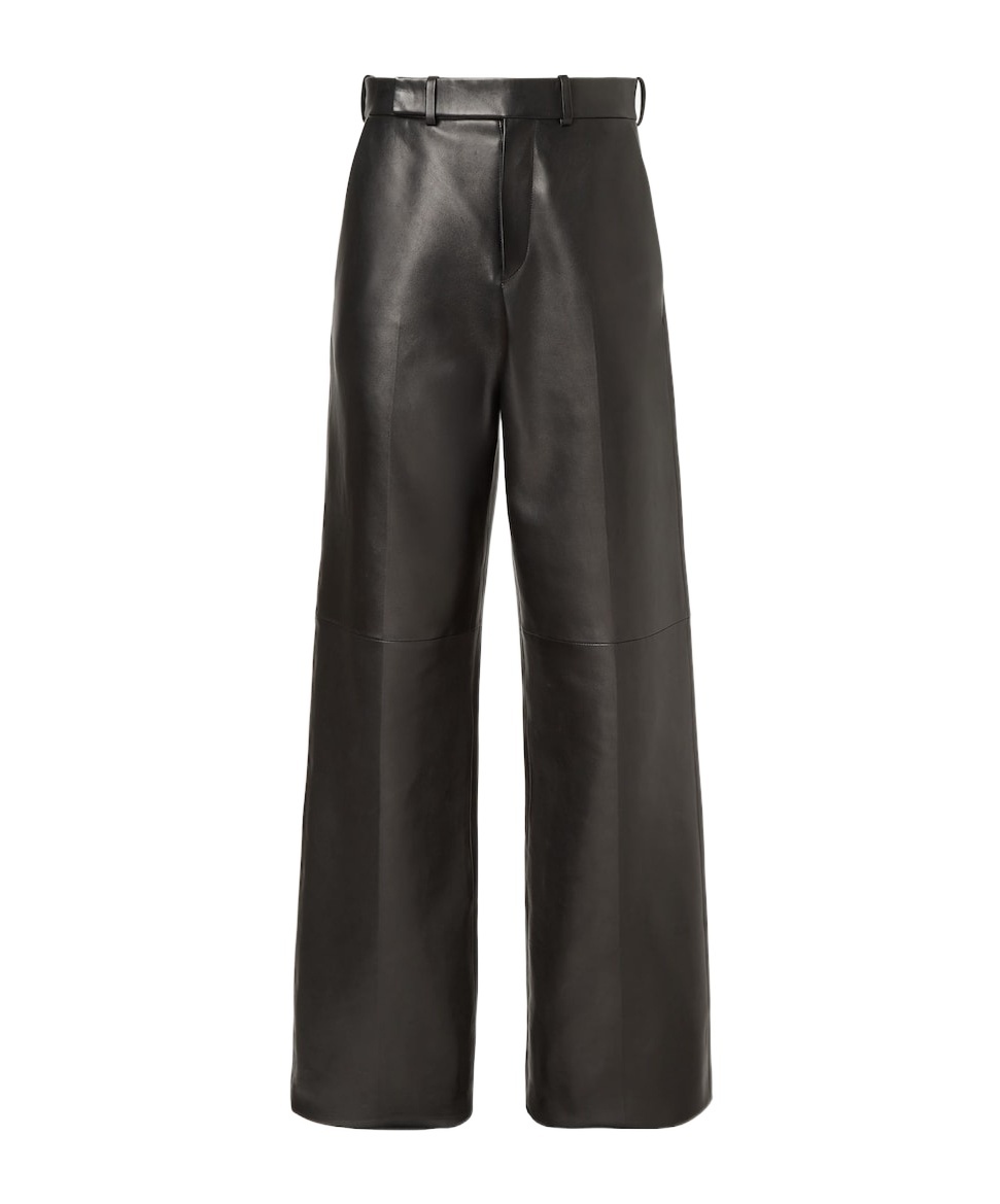 Fendi Wide Fit Pants In Leather In Brown