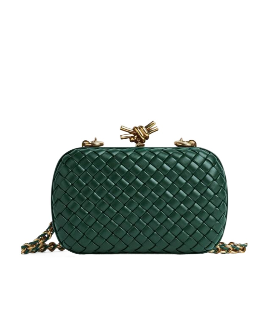 Bottega Veneta Knot Chain Intreccio Leather Shoulder Bag In Green