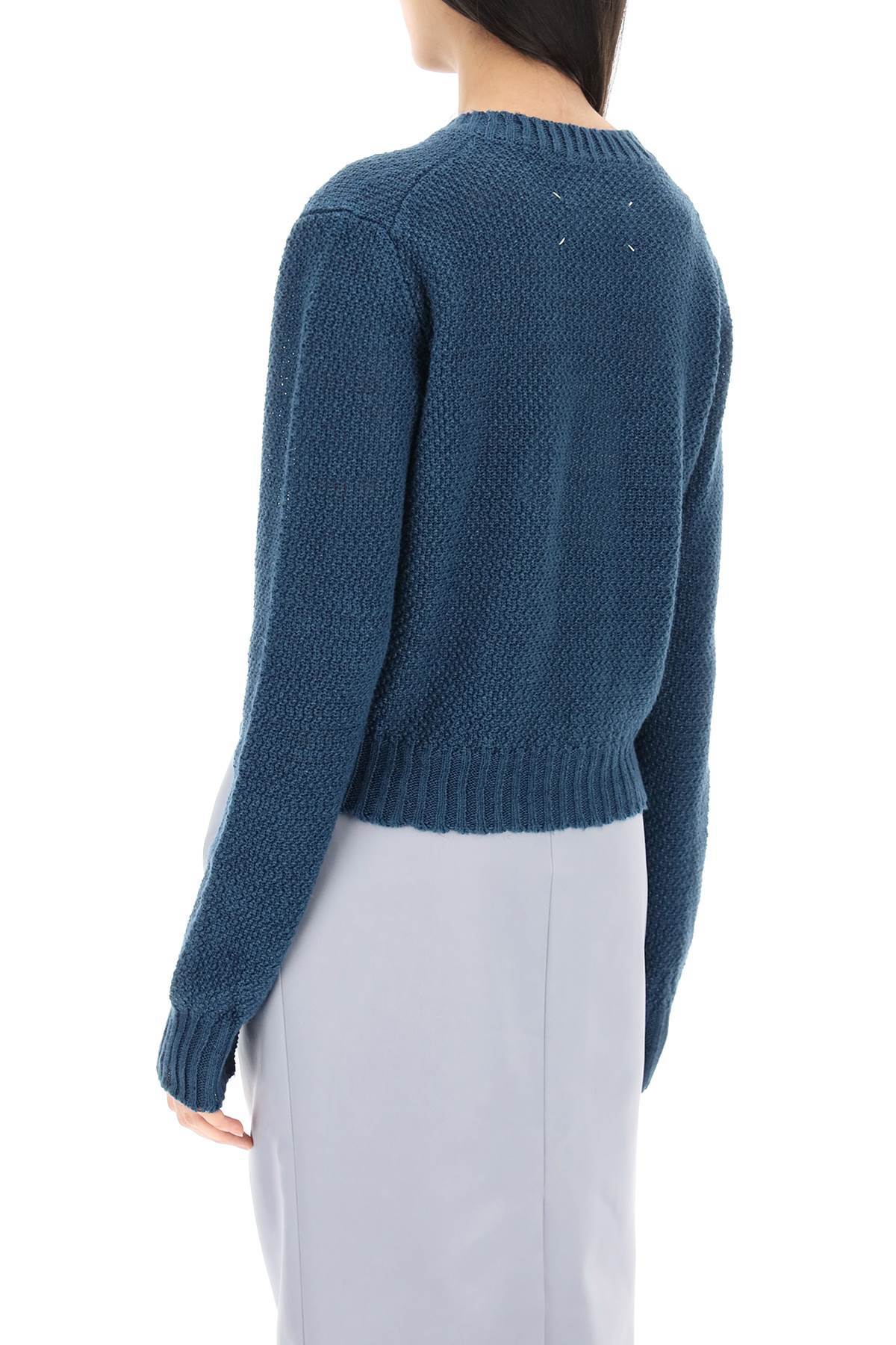 Maison Margiela V-neck Open-knit Jumper In Blue