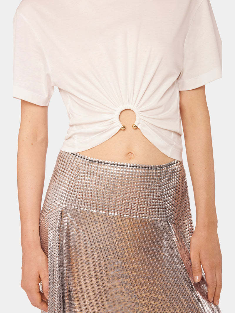 Shop Rabanne Gathered Cotton T-shirt In White