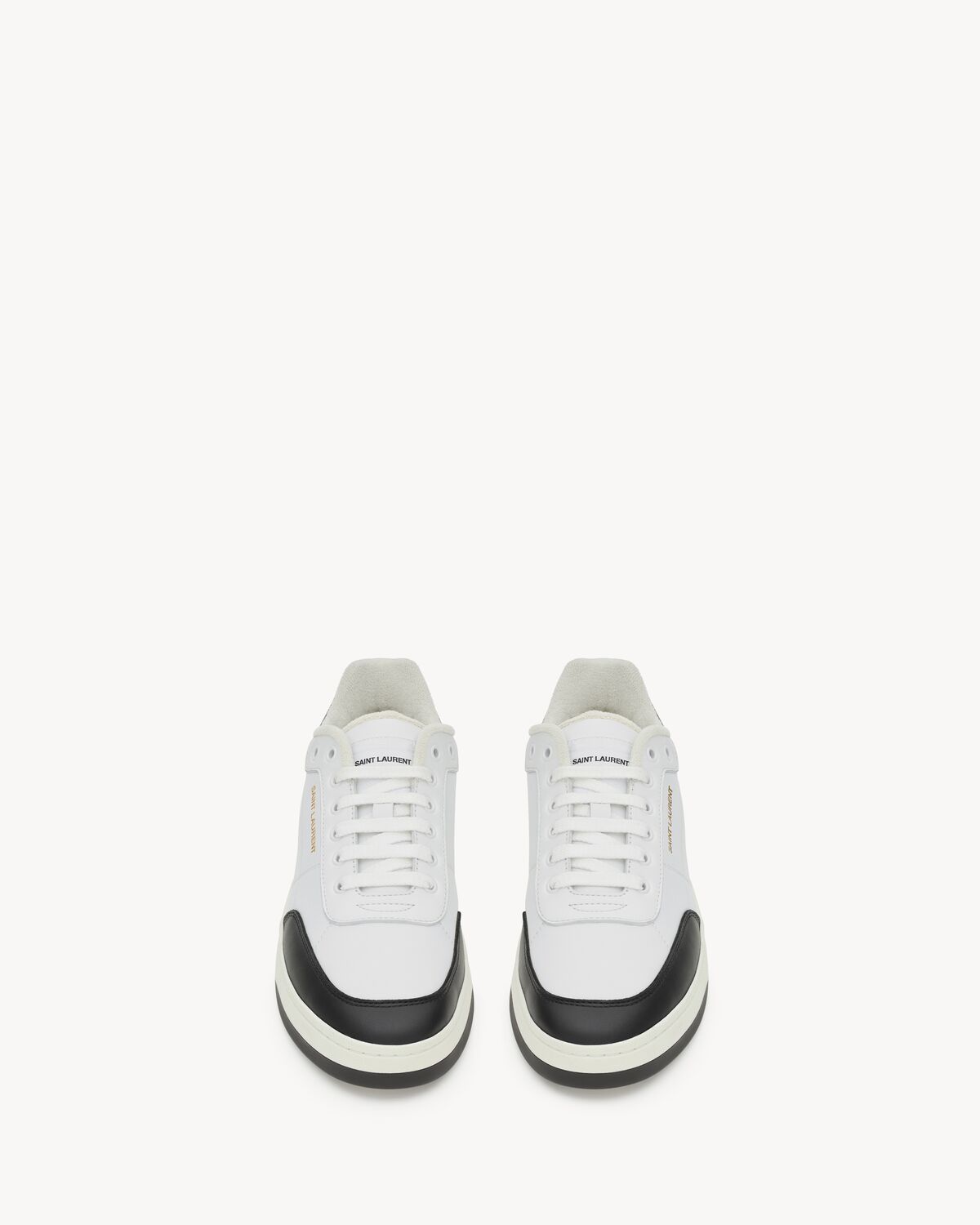 Saint Laurent Smooth Leather Sneakers Contrast Panel In White