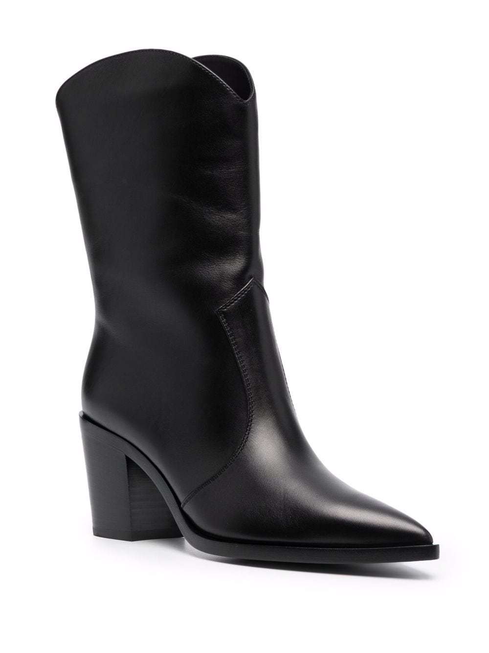 Gianvito Rossi Pointed Toe Block Heel Leather Boots In Black