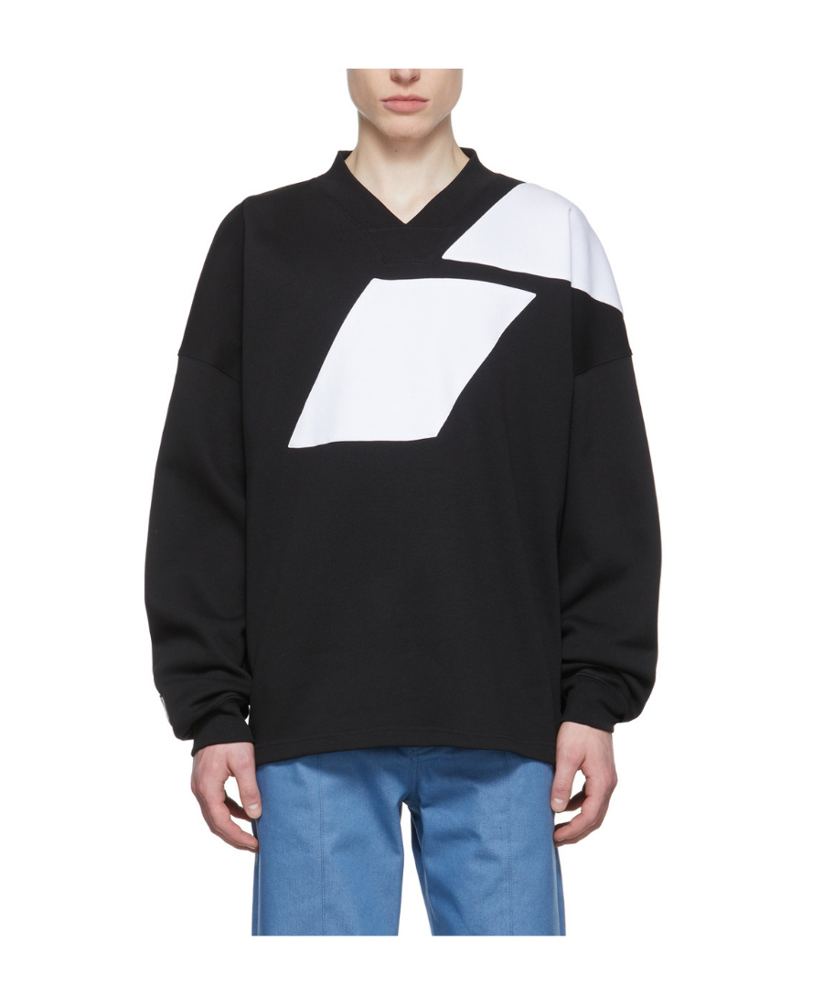 We11 Done V-collar Color Long-sleeved T-shirt In Black