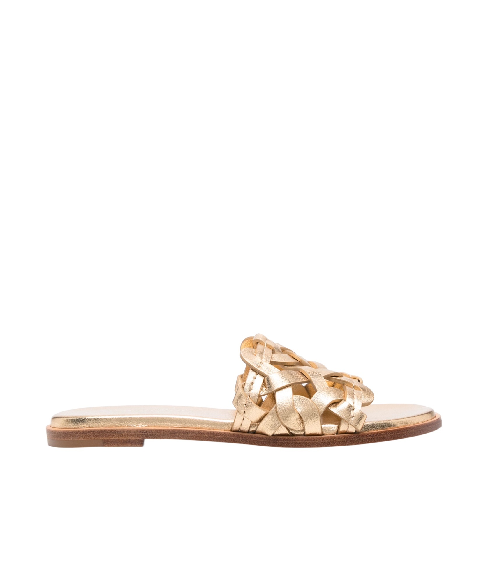 Gianvito Rossi Amalfi Gold Tone Interwoven Leather Sandals In Nude