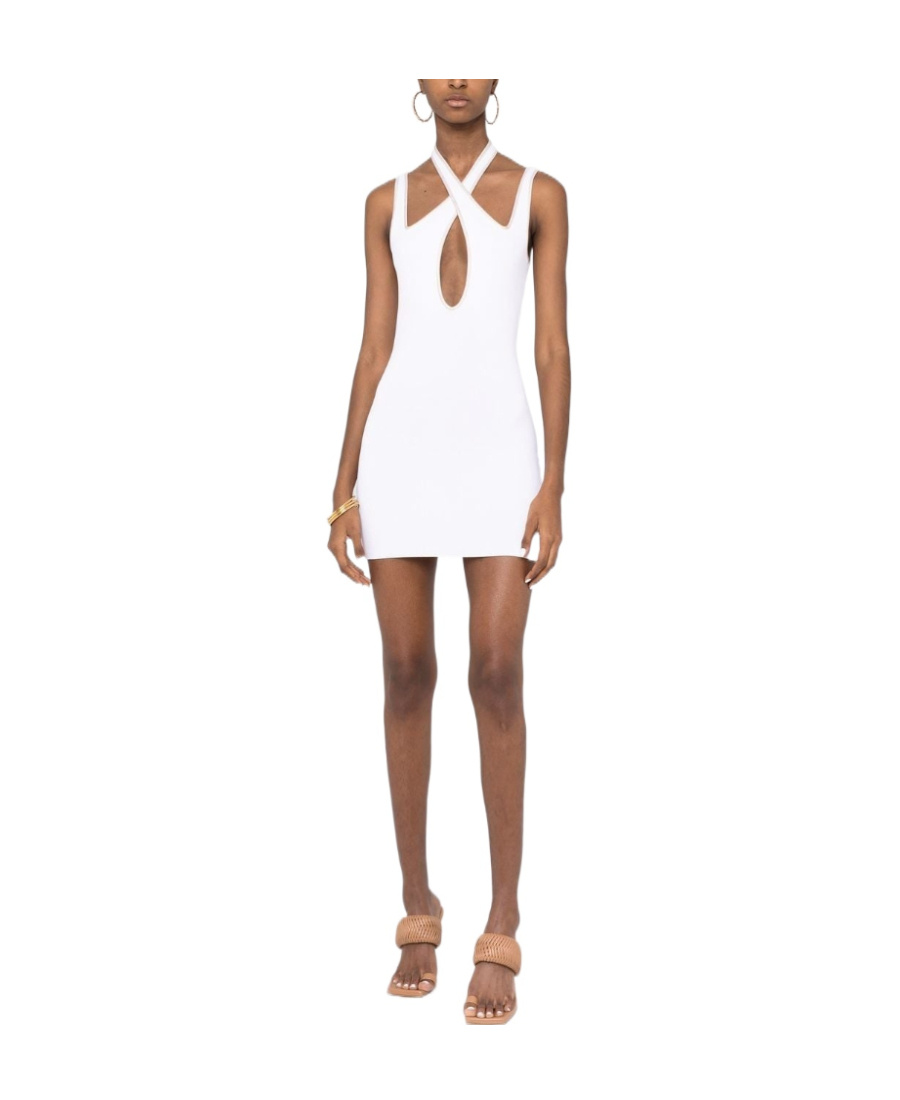 Balmain Contrast-trim Sleeveless Dress In White