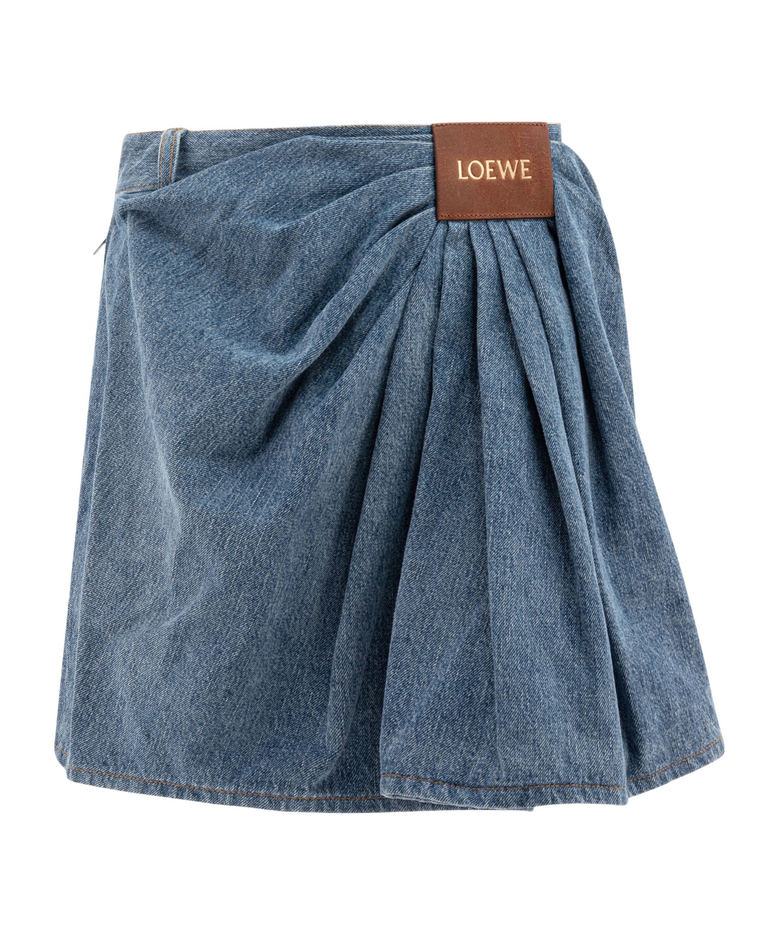 Loewe Draped Denim Mini Skirt In Blue