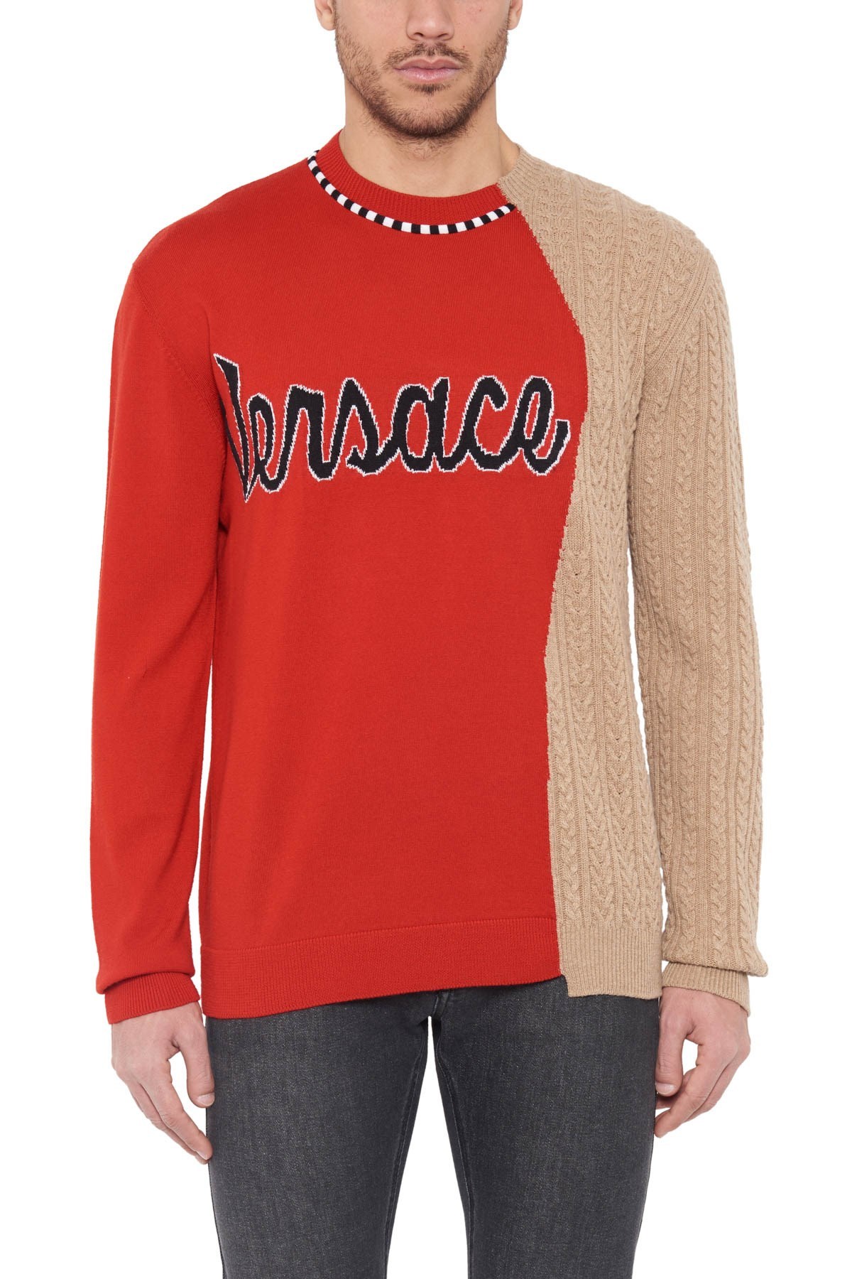 VERSACE LOGO INLAID KNITTED WOOL SWEATER 