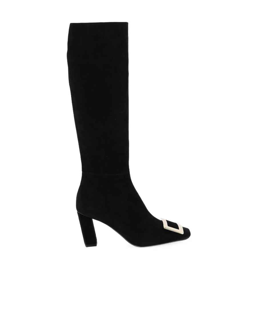 Roger Vivier Buckle-detailed Square-toe Boots In Black