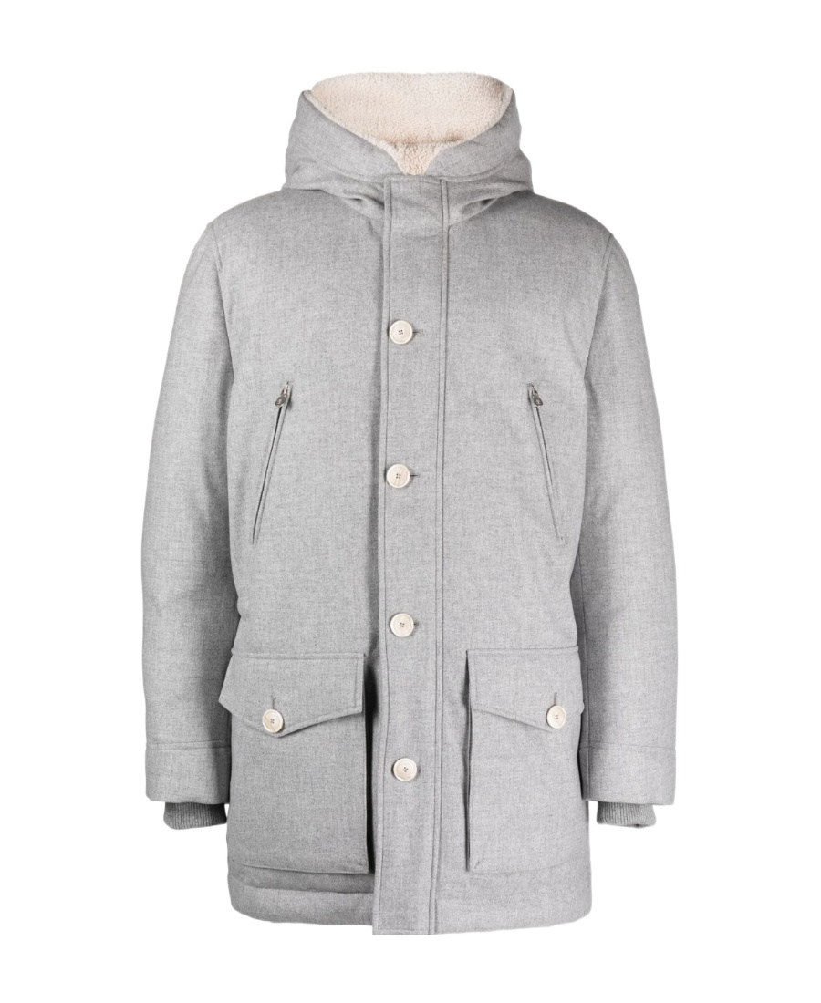 Brunello Cucinelli Hooded Down Jacket In Gray