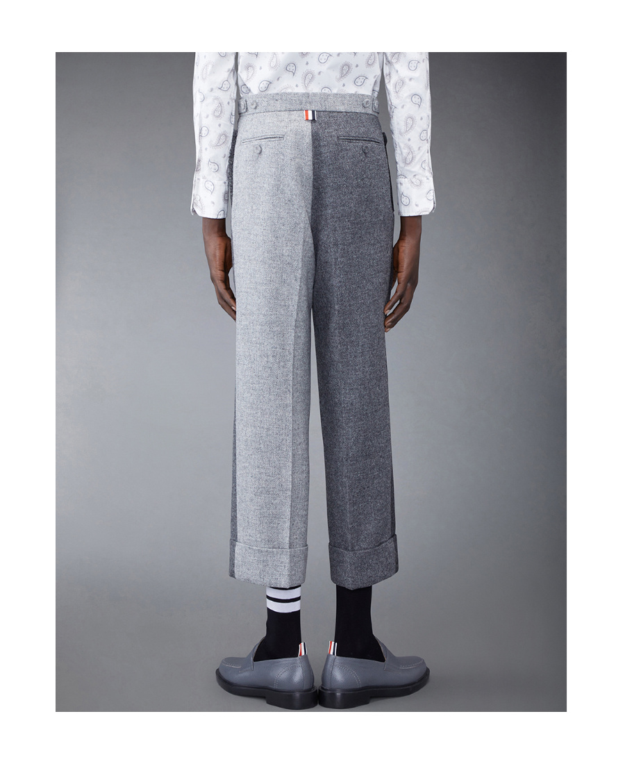 Thom Browne Mid-rise Two-toned Wide-leg Trousers In Black