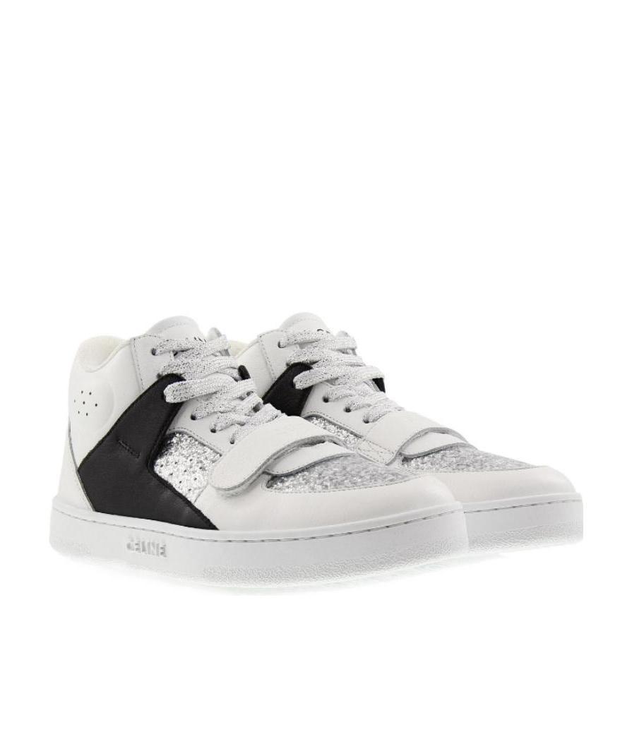 Celine Ct-02 Mid Calfskin Scratched Sneakers In White