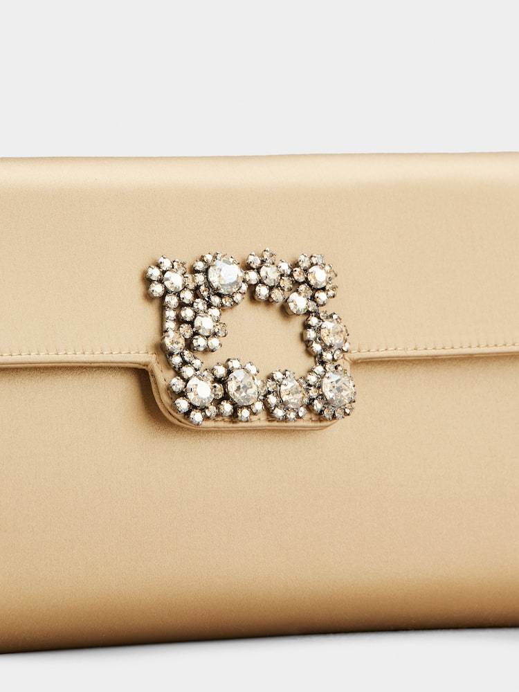 Roger Vivier Efflorescence Silk Satin Clutch In Nude
