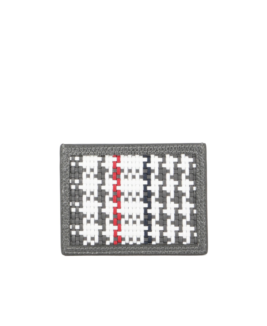 Thom Browne Logo Patch Woven Cardholder In Gray