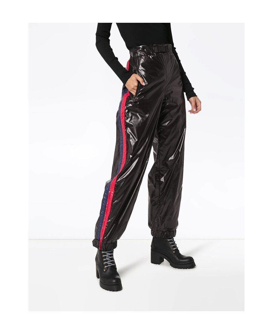 Moncler Side-stripe Nylon Trousers In Black